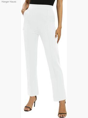 Stretchy Straight Leg Work Pants with Pockets, Yoga Dress Slacks